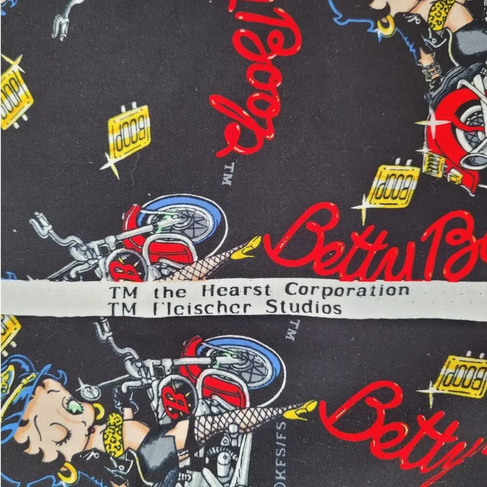 Betty Boop Biker Babe Fabric 90s Rockabilly Black Red Cotton‎ Retro